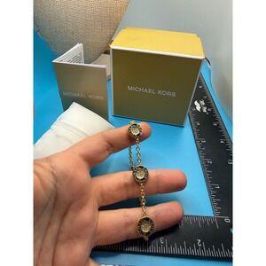 Michael Kors Gold Tone Pave Logo Charm Chain Bracelet with Box MKJ4651710